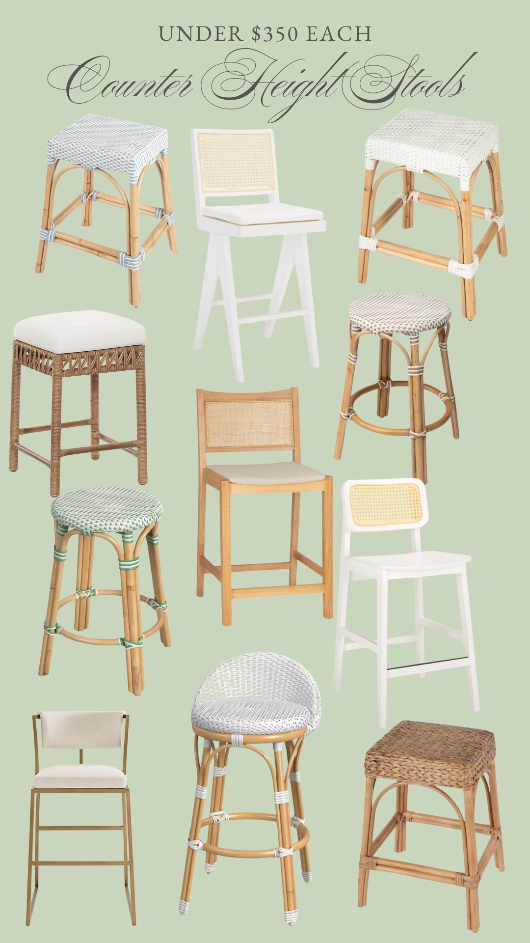 Counter stools under $350! Affordable kitchen stools, rattan counter stools, cane stools, woven stools, wood counter stools, white counter stools, farmhouse stools, coastal stools, kitchen island seating, breakfast bar stools, counter height chairs, budget-friendly stools, natural wood stools, classic, modern, traditional, cottage, French country, coastal grandmillennial, designer look for less! #CounterStools #KitchenStools #AffordableFurniture #BudgetFriendlyDecor #LTKHome #HomeDecor #KitchenDecor #FurnitureFinds #KitchenSeating #IslandStools #HomeStyle