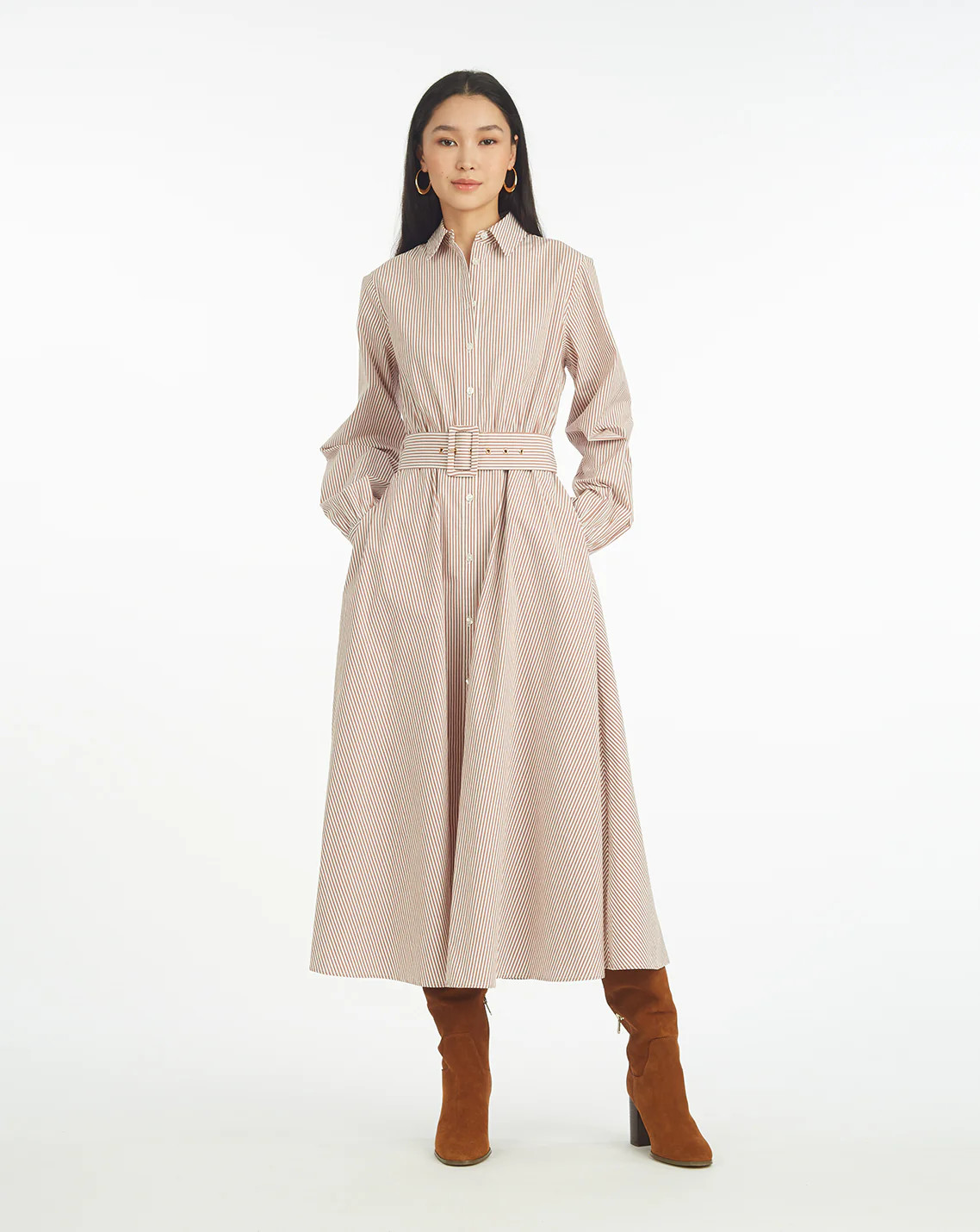 Eliza Midi Shirtdress in Rust Stripe | Draper James (US)