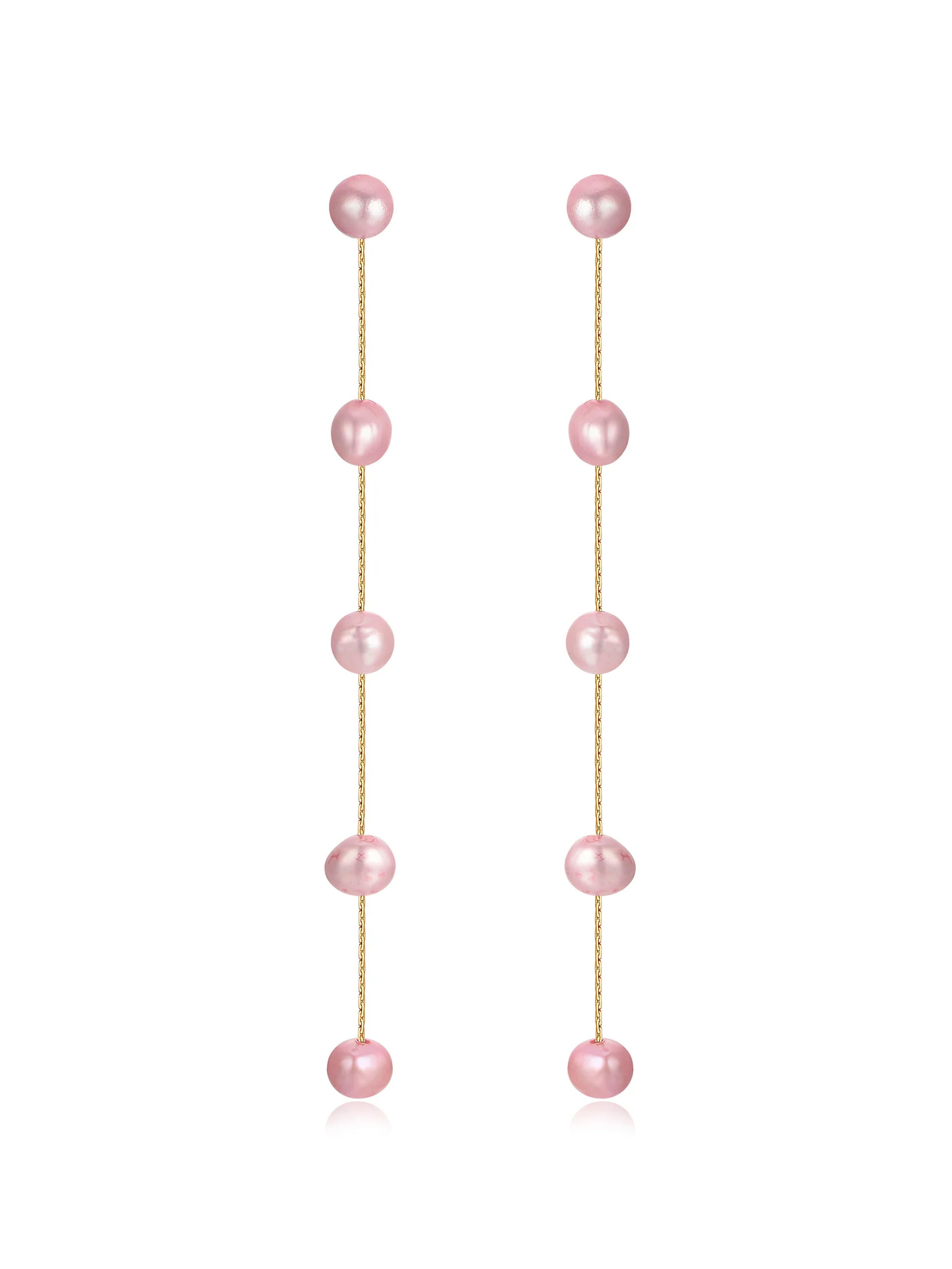 Dripping Pearl Delicate Drop Earrings - Pink Pearl with 18k Gold Plating / One Size | Ettika