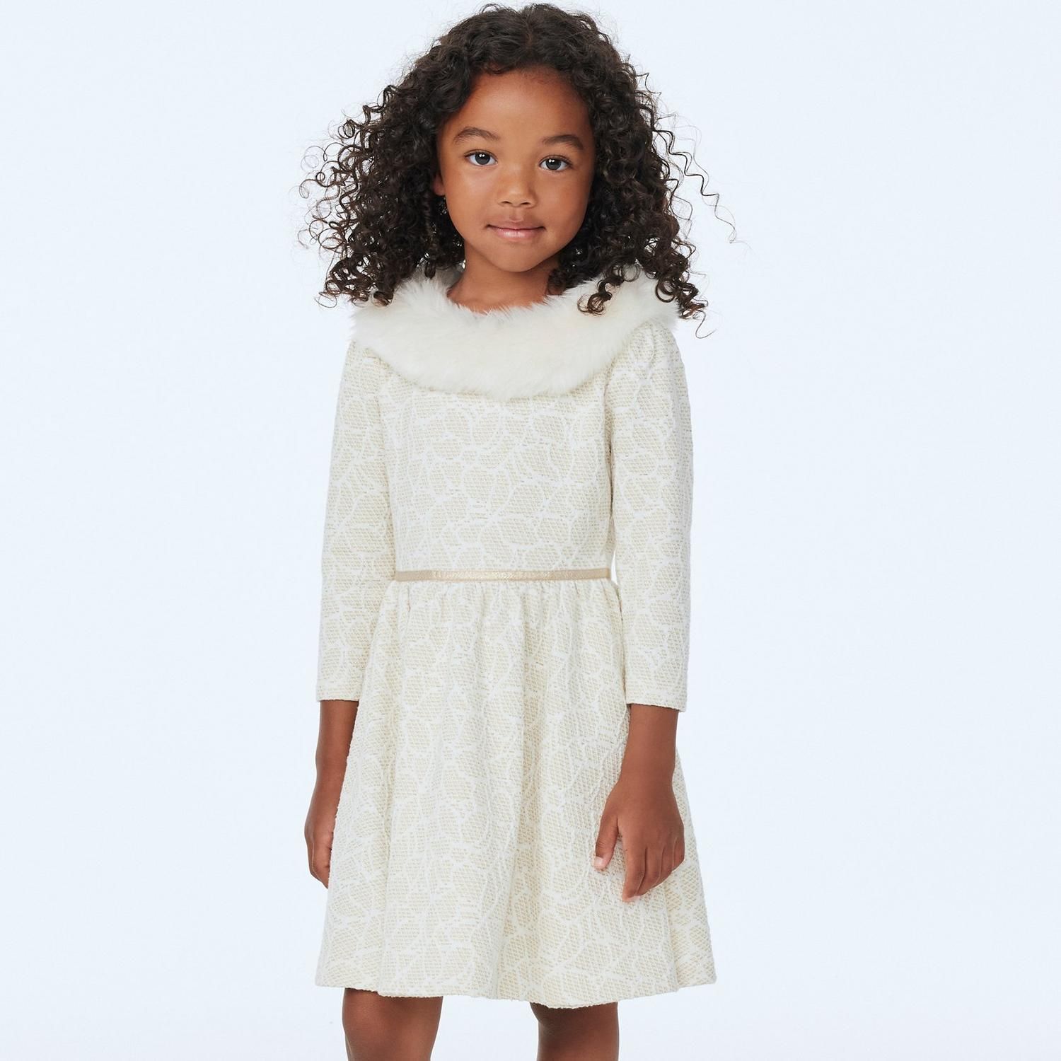 Floral Jacquard Faux Fur Collared Dress | Janie and Jack