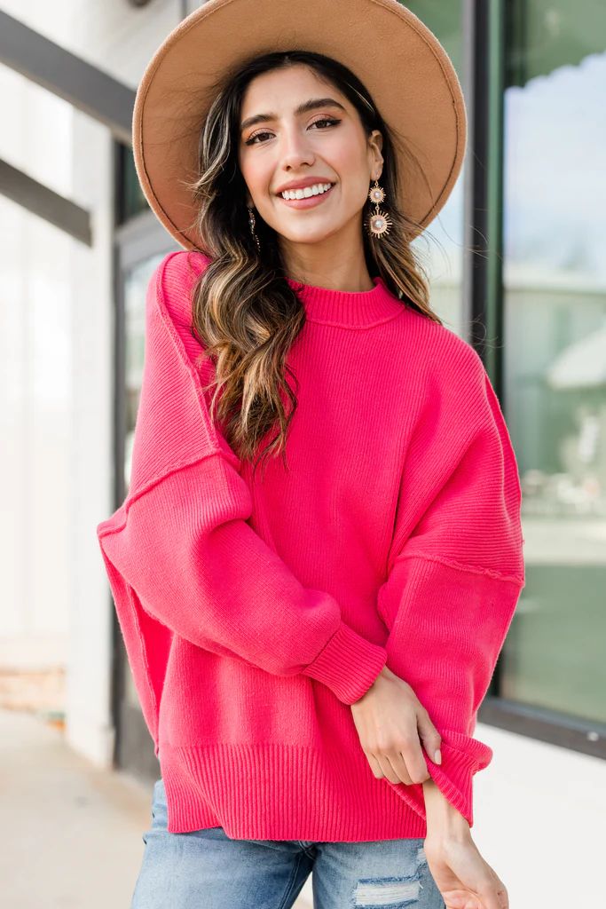 Later On Hot Pink Bubble Sleeve Sweater | The Mint Julep Boutique