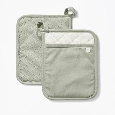 2pk Potholder Sage Green - Figmint™: Modern Kitchen Textiles, Cotton, Machine Washable, Silicon Gripper, 7.5" Width | Target