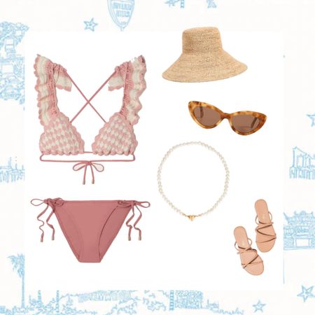 Cute beach resort vacation style! 

Pink bikini , sunglasses, Pearl necklace , beach hat , raffia hat , slides , sandals under $100 , beach style , summer vacations, beach essentials , swim , bikini 

#LTKSeasonal #LTKtravel #LTKswim