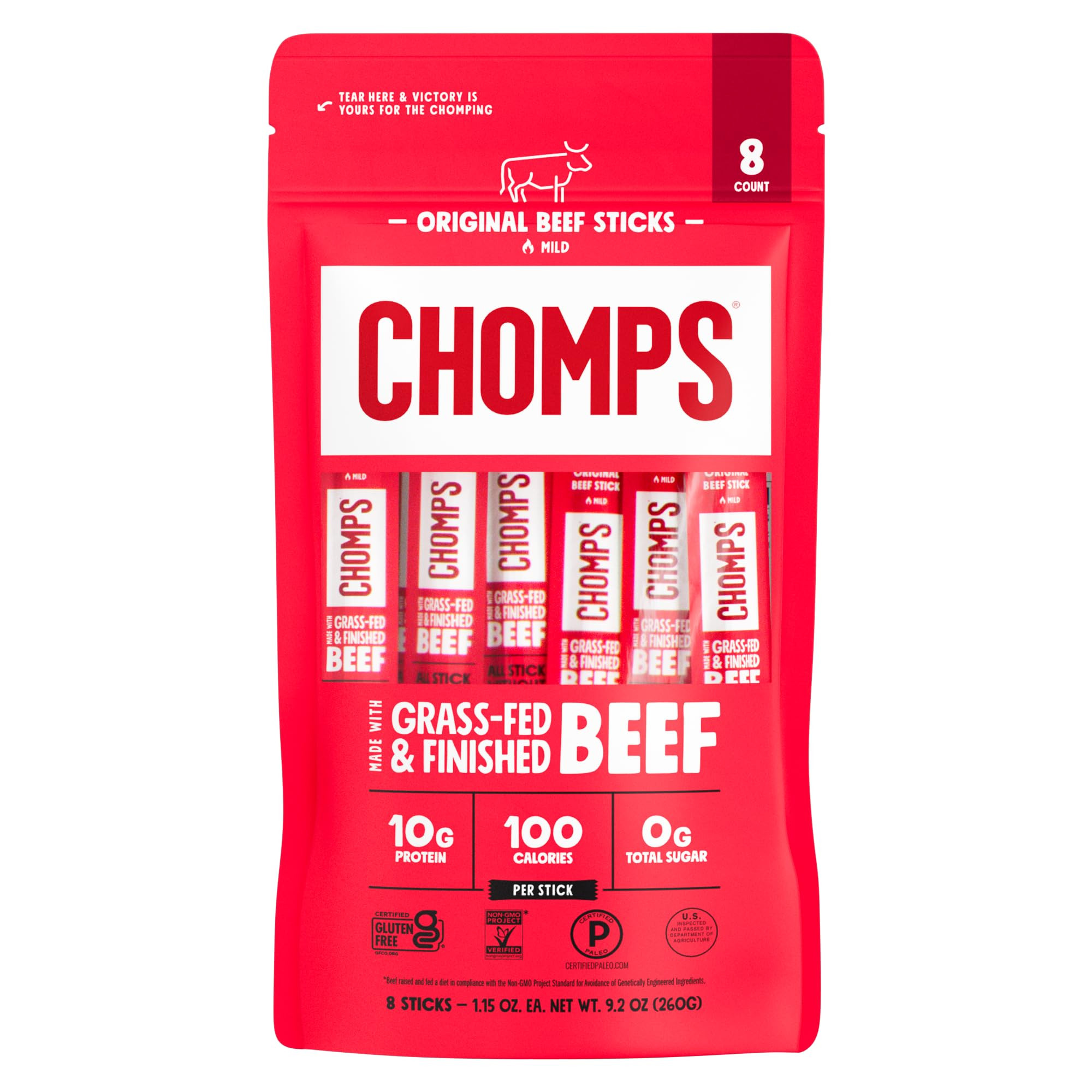 Chomps Original Beef Jerky Snack Sticks, 8pk | Amazon (US)