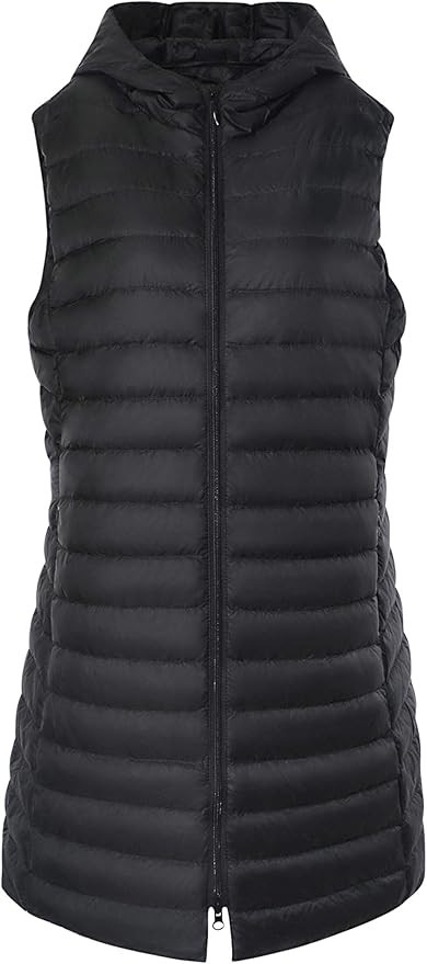 ELFJOY Women's Long Down Vest Zipper Lightweight Puffer Jackets with Hood | Amazon (US)