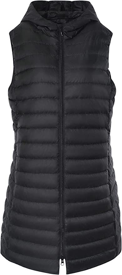 ELFJOY Women's Long Down Vest Zipper Lightweight Puffer Jackets with Hood | Amazon (US)