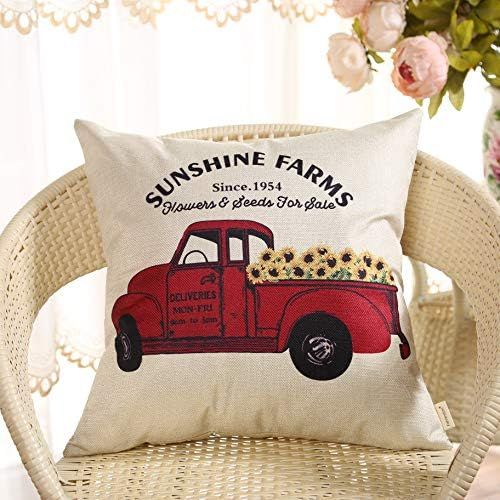 Fahrendom Sunshine Farms Sunflower Vintage Red Truck Rustic Farmhouse Decor Spring Summer Sign Decor | Amazon (US)