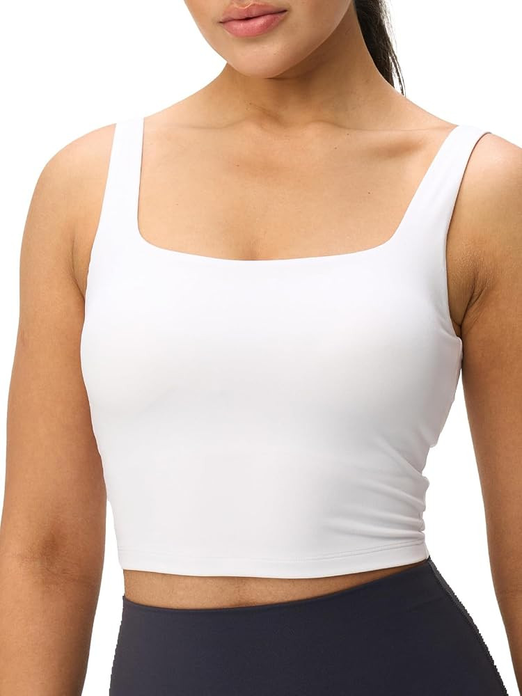 Womens U Neck Longline Padded Sports Bra Crop Tank Top Supportive Wide Straps Yoga Workout Bras,L... | Amazon (US)