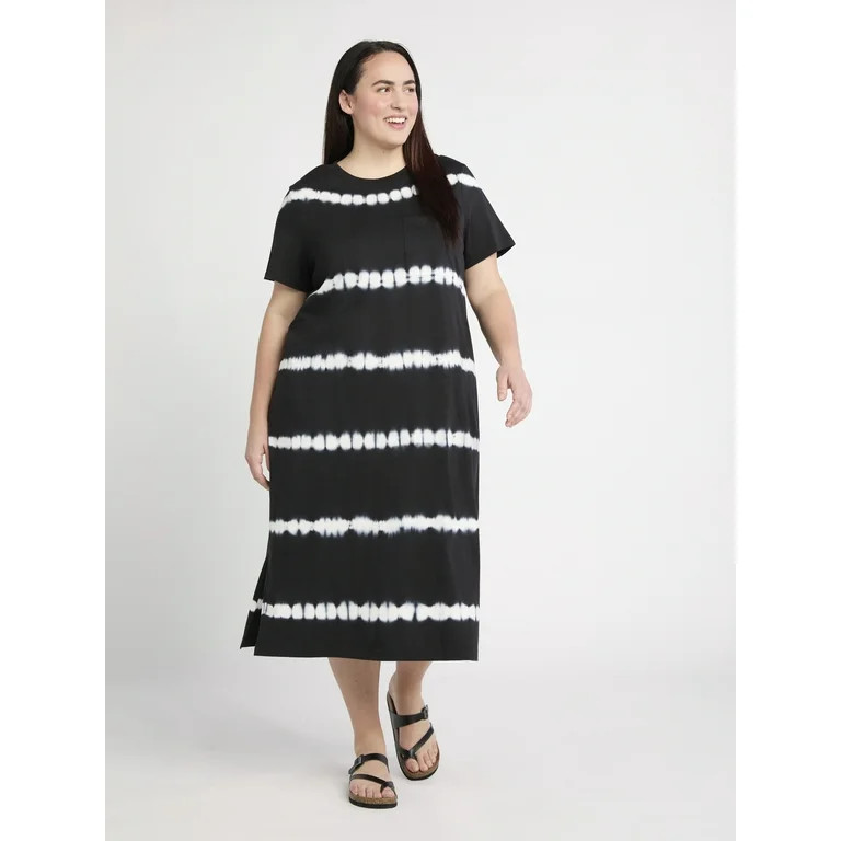 Time and Tru Women's and Women's Plus Cotton T-Shirt Dress with Short Sleeves, Sizes XS-4X | Walmart (US)
