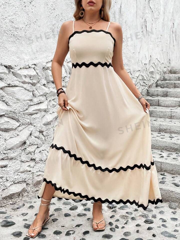 SHEIN Privé Plus Size Contrasting Webbing Patchwork Cami Dress | SHEIN
