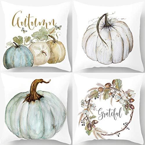 PSDWETS Autumn Decorations Pumpkin Pillow Covers Set of 4 Fall Decor Cotton Linen Grateful Thanks... | Amazon (US)