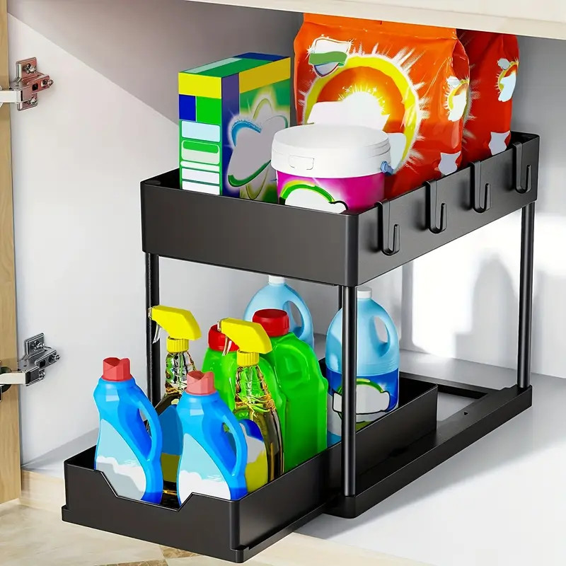 Sink Organizer 2 tier Sliding Cabinet Basket Organizer - Temu | Temu Affiliate Program