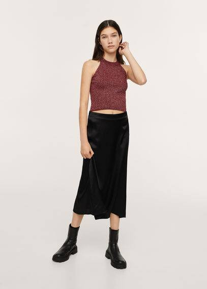 Midi satin skirt black - Teenage girl - XXS - MANGO TEEN | MANGO (UK)