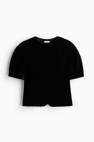 H & M - Velour Peplum Blouse - Black | H&M (US + CA)