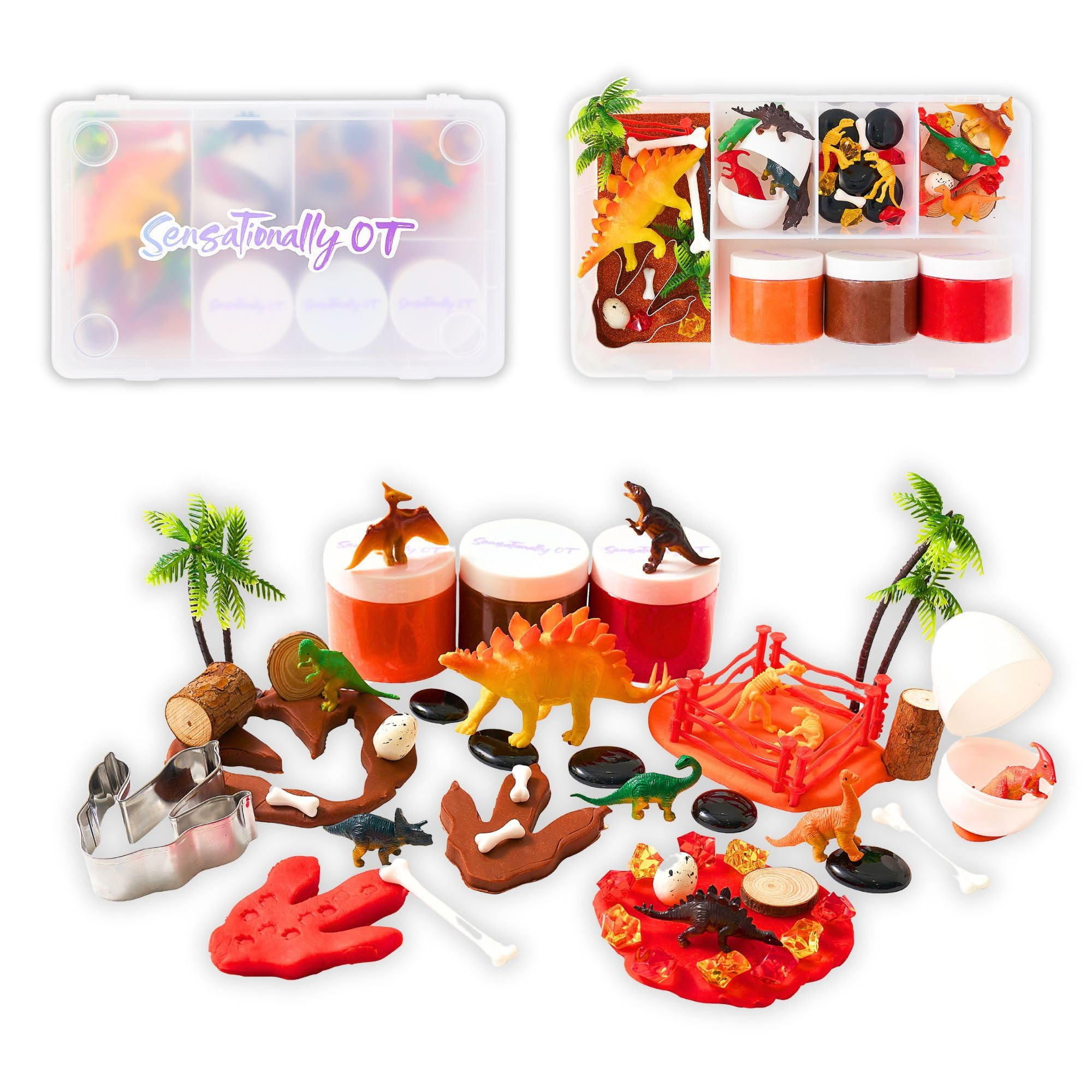 Dinosaur Sensory Dough Kit (3 Jars) Non-Toxic Dough with Dinosaur Cutters, Fossils, Mini Figures,... | Amazon (US)
