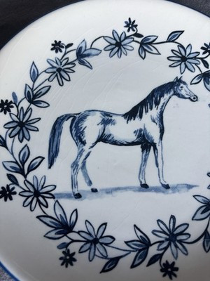 Molly Hatch For Anthropologie Horse Plate Blue White Equestrian | eBay US