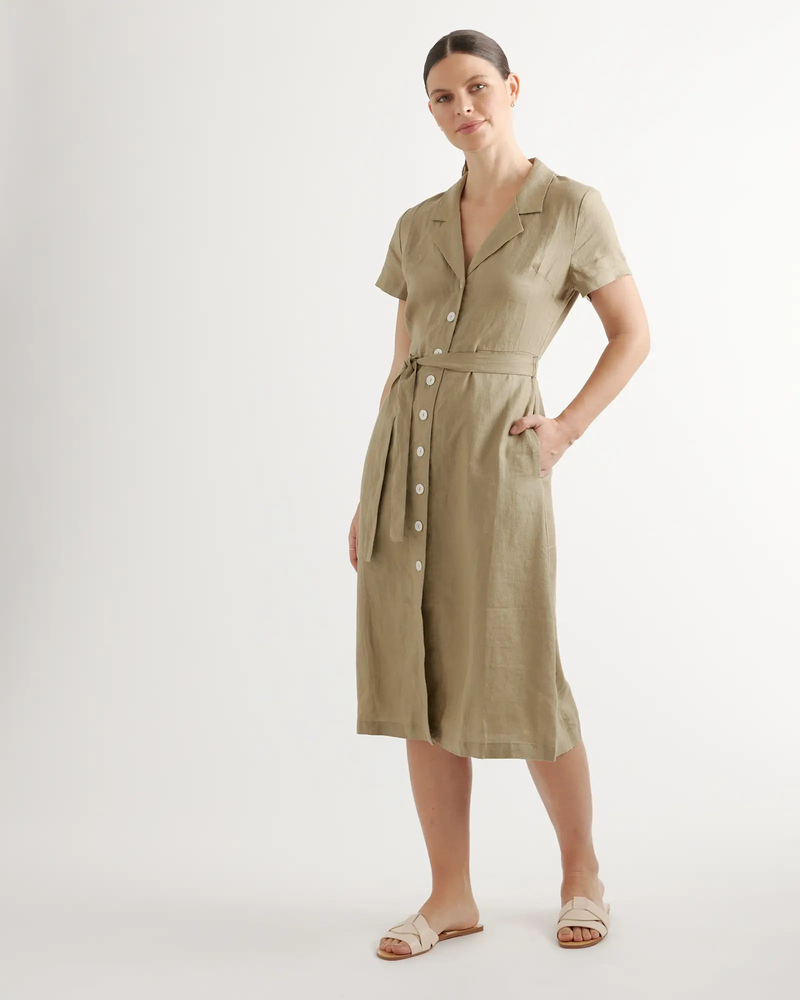 100% European Linen Button Front Dress | Quince