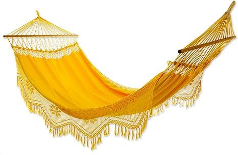 NOVICA Yellow Cotton Fabric Hammock with Fringe, Tropical Yellow' (Single) | Amazon (US)