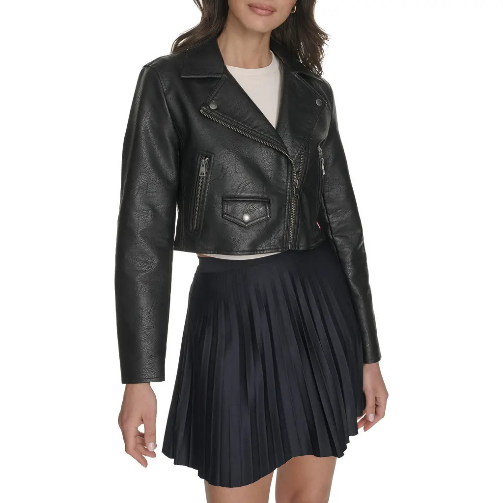 levi's Crop Faux Leather Moto Jacket in Black at Nordstrom, Size X-Large | Nordstrom