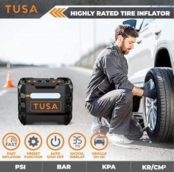 TUSA Tire Inflator Portable Air Compressor for Car - 12V Air Pump Works continuously for up to 30... | Amazon (US)