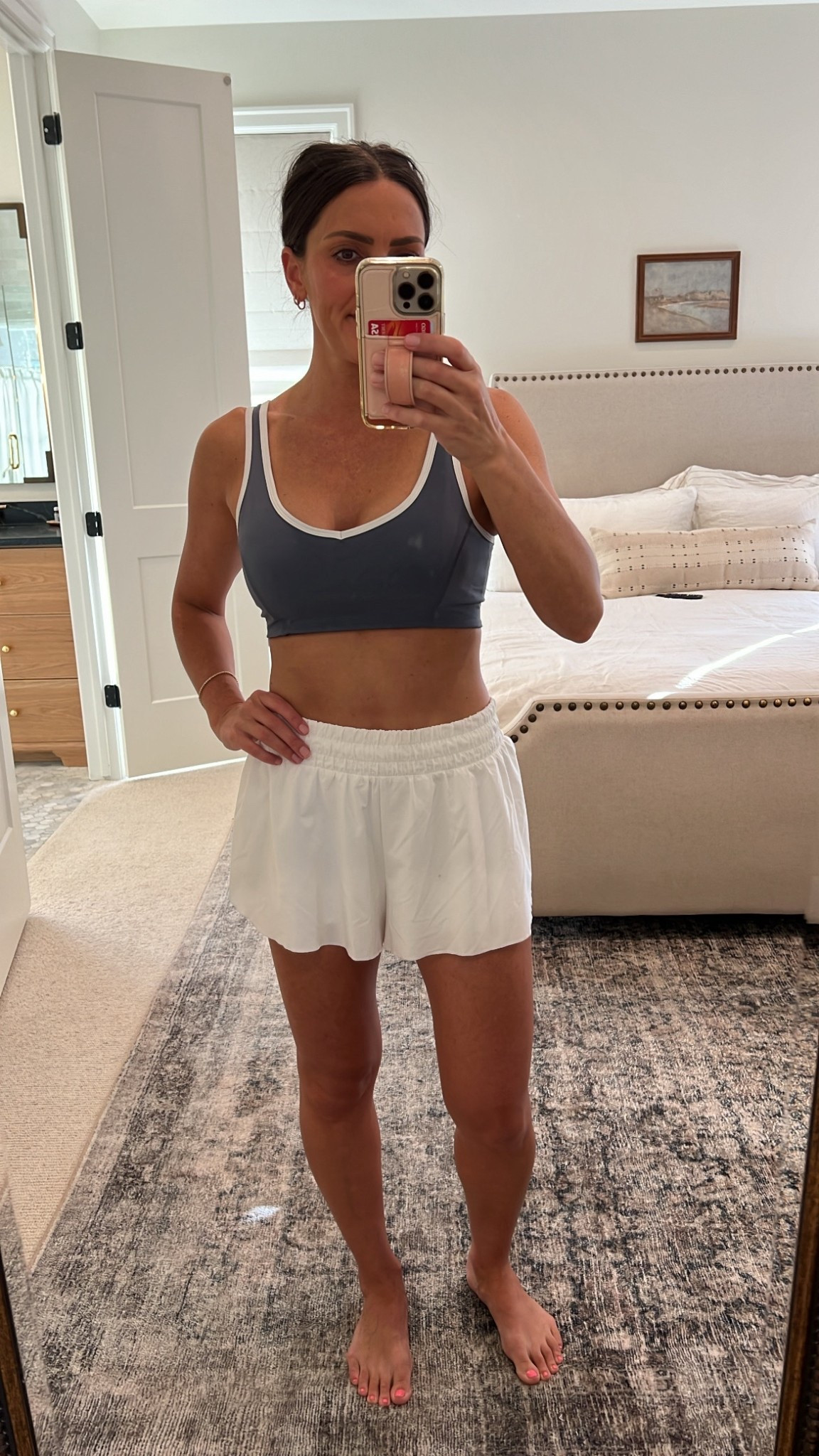 Both from Amazon. Both super cute. Both super affordable! This sports bra comes in 3 colors is medium support. Love the piling detail on it. I am loving these flowy shorts. Many colors to choose from. Very comfortable to wear. 
Medium in sports bra and a small in the shorts  

#LTKPetite #LTKActive #LTKootd