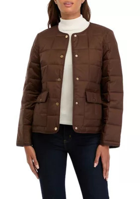Crown & Ivy Women's Quilted Puffer Jacket, Brown, Medium | Belk