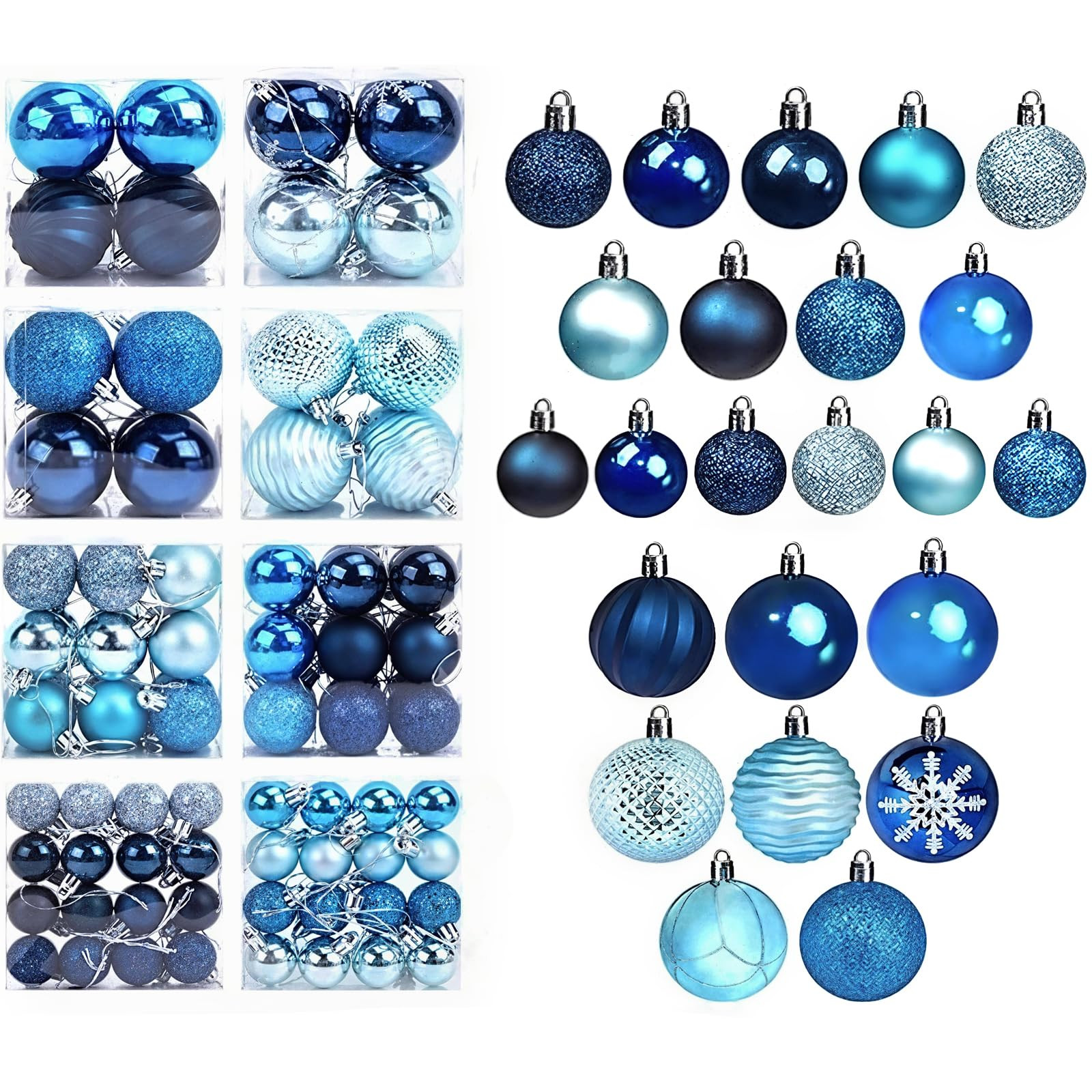 DomeStar 100PCS Shatterproof Blue Christmas Ornament Set - Glitter Balls for Tree Decor and Wreaths | Amazon (US)
