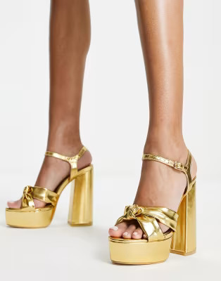 Public Desire Kiss platform heeled sandals in gold | ASOS (Global)