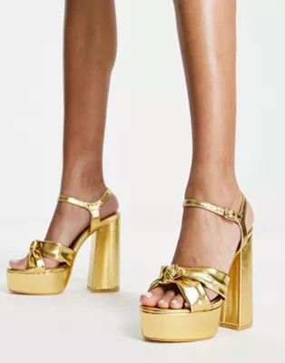Public Desire Kiss platform heeled sandals in gold | ASOS (Global)