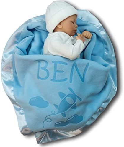 Custom Catch Personalized Airplane Baby Blanket - Boy Name Gift - Blue or Pink (1 Text LIne) | Amazon (US)