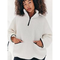 In The Style Fits Cream Contrast Piping Borg Lined Half Zip Up Fleece, Cream, Size 18, Women | Very (UK)