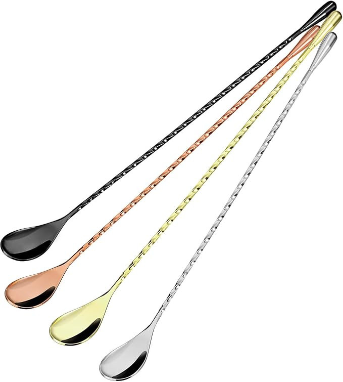 Boao 4 Pcs 12 Inch Cocktail Spoon Coffee Spoons Bar Stirring Spoon Long Handle Stainless Steel Co... | Amazon (US)