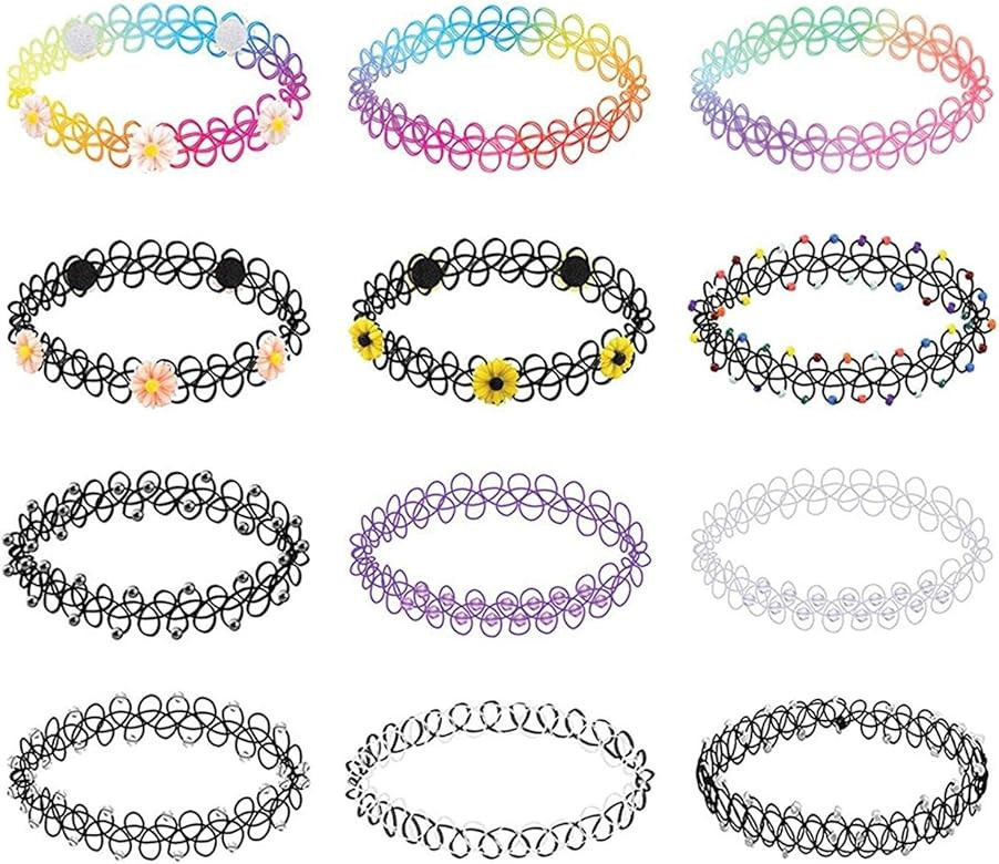 BodyJ4You 12PC Choker Necklace Set | Stretchy Henna Tattoo 90s Party | Flower Unicorn Butterfly C... | Amazon (US)