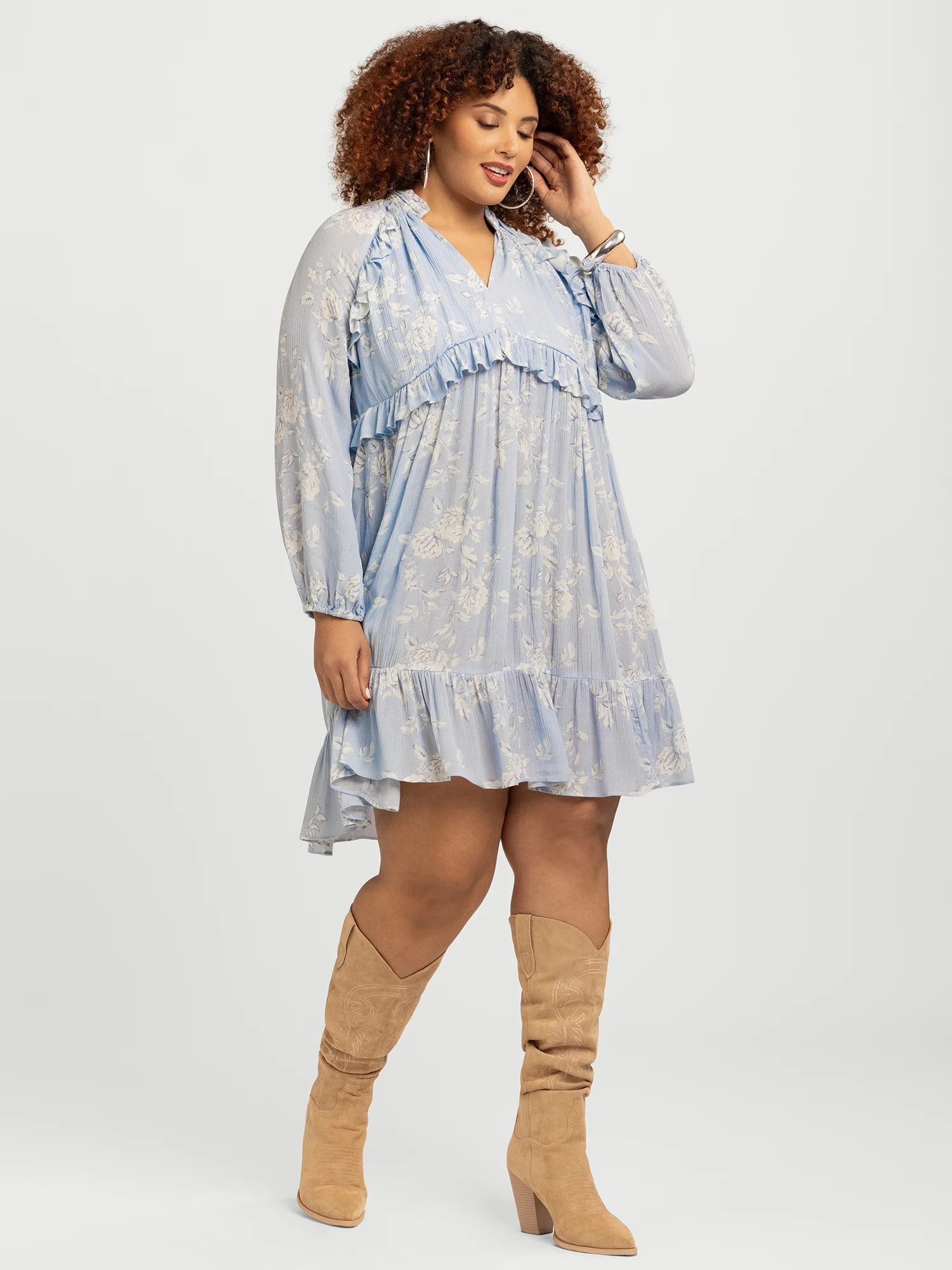 Jessica Simpson Women's Plus Calanthe Ruffle Mini Dress, Sizes 0X-4X | Walmart (US)