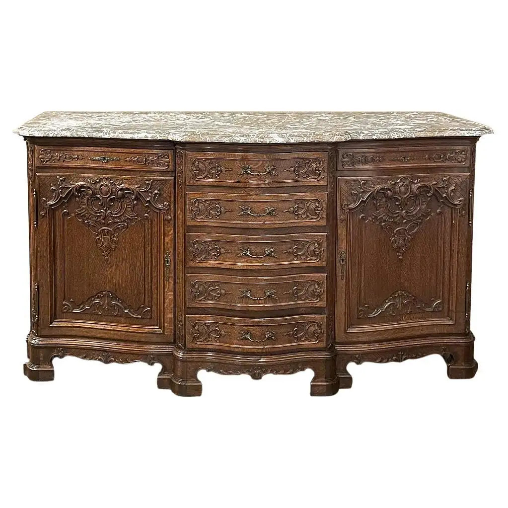 Antique Liegoise Louis XIV Serpentine Marble Top Buffet | 1stDibs