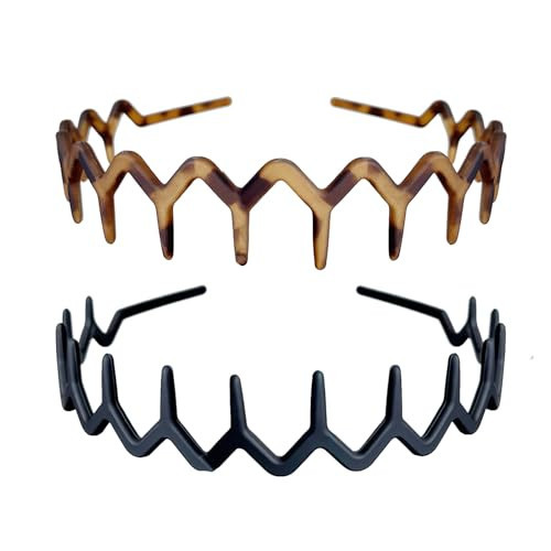 DUOJINSANXI 2 Pcs Zigzag Headbands, Tooth Headbands, Plastic Wavy Headbands, Girls Comb Hairband, Zig Zag Plastic Shark Teeth Headbands for Men and Women (Black, Brown) | Amazon (US)