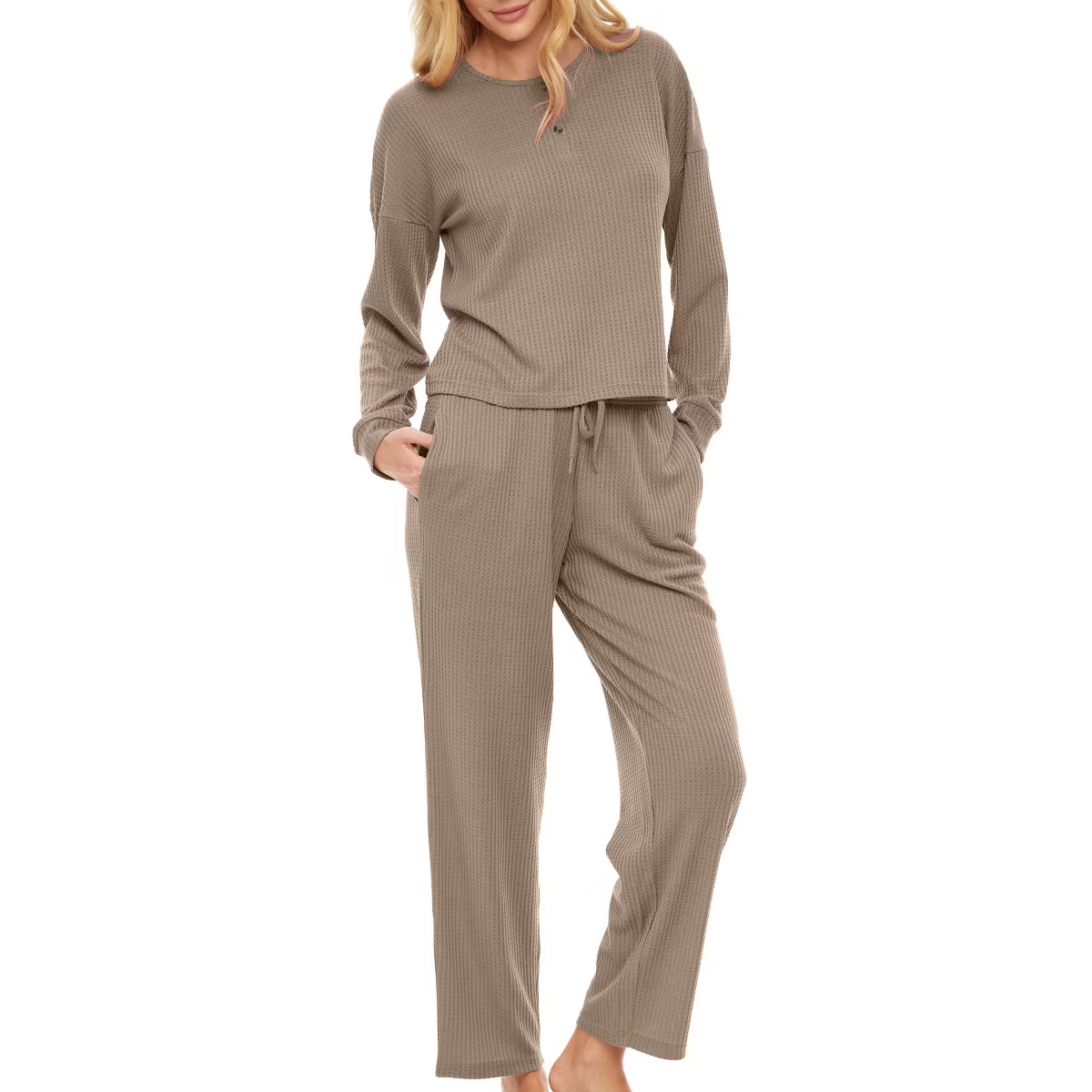 ADR Women's Pajamas Set, Soft Ribbed Knit Waffle Henley Pajamas Lounge Set, Lounge Sleeve Top and... | Target