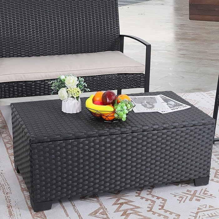 Rattaner Patio Coffee Table with Storage Wicker Outdoor Coffee Table and All-Weather Wicker Side ... | Amazon (US)