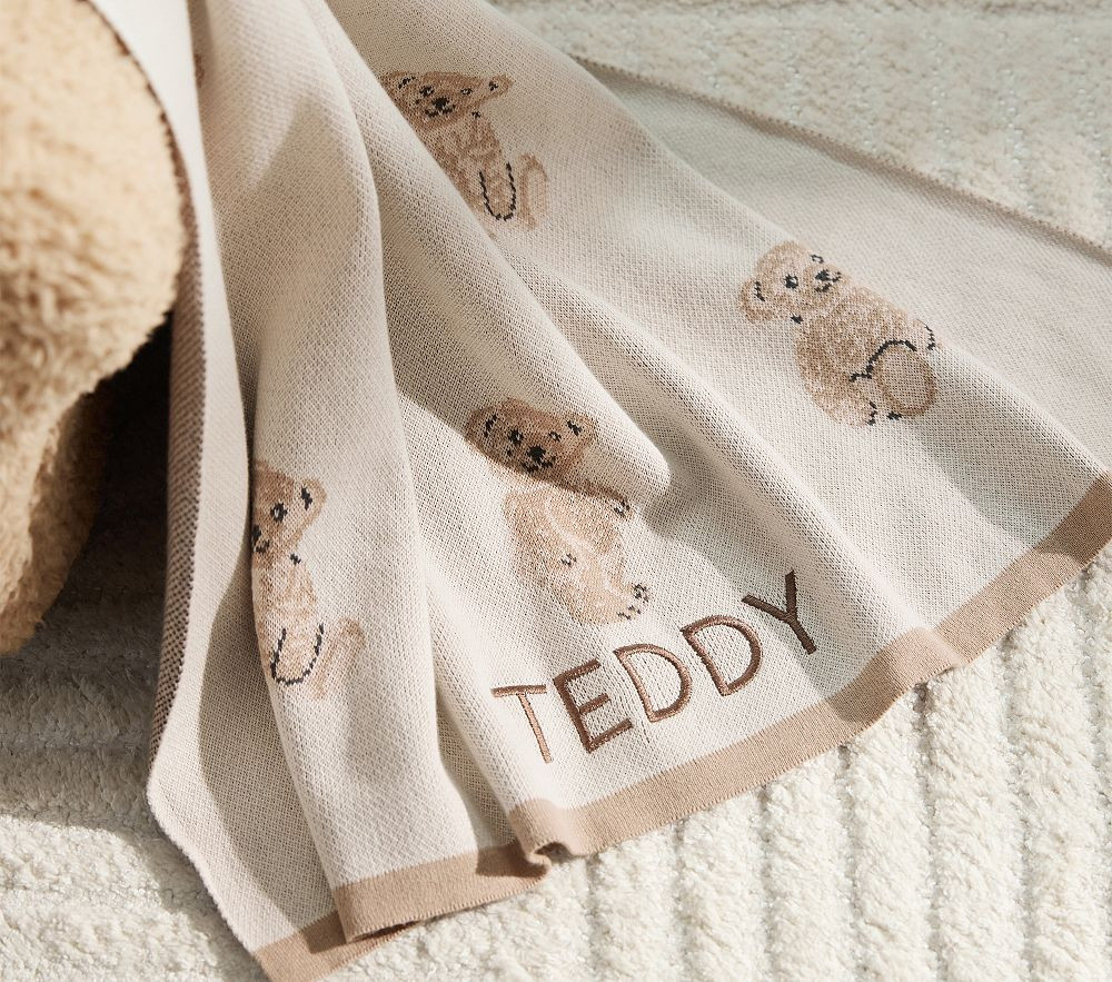 Teddy Bear Cotton Knit Baby Blanket | Pottery Barn Kids