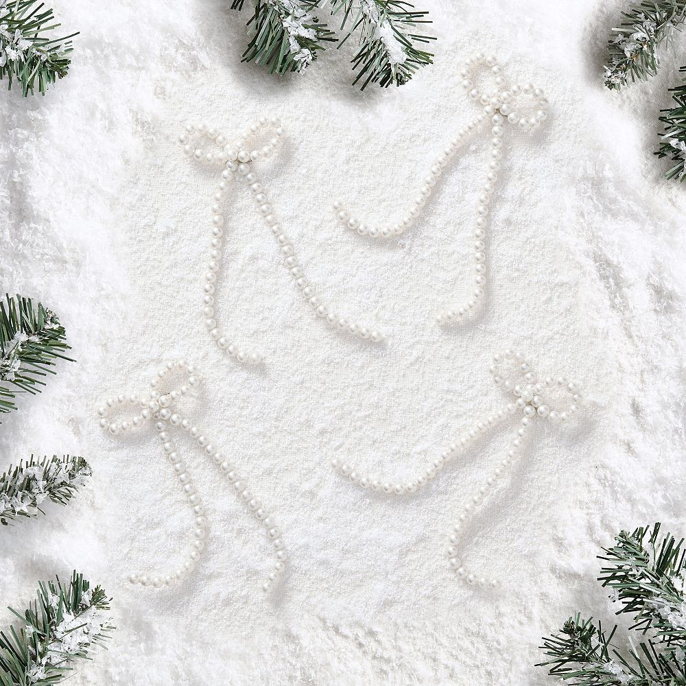 LoveShackFancy Pearl Bow Ornaments - Set of 4 | Pottery Barn Teen
