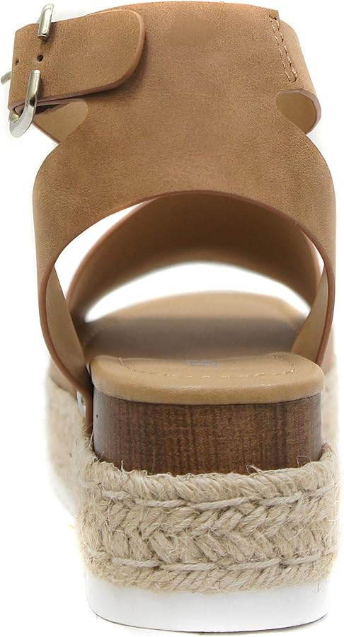 Soda Topic Open Toe Buckle Ankle Strap Espadrilles Flatform Wedge Casual Sandal | Amazon (US)
