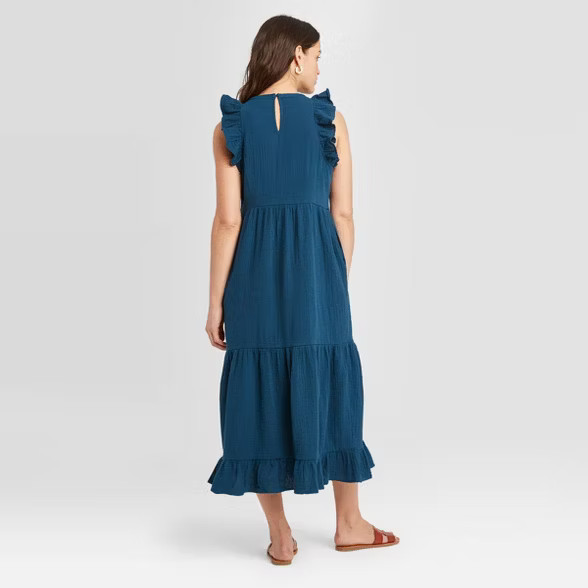 Women's Sleeveless Crewneck Tiered Ruffle Midi Dress - Universal Thread™ | Target
