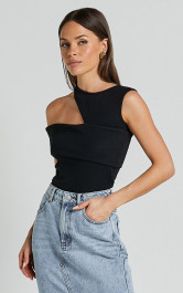 Lilah Top - Asymmetric Cut Out Top in Black | Showpo (US, UK & Europe)