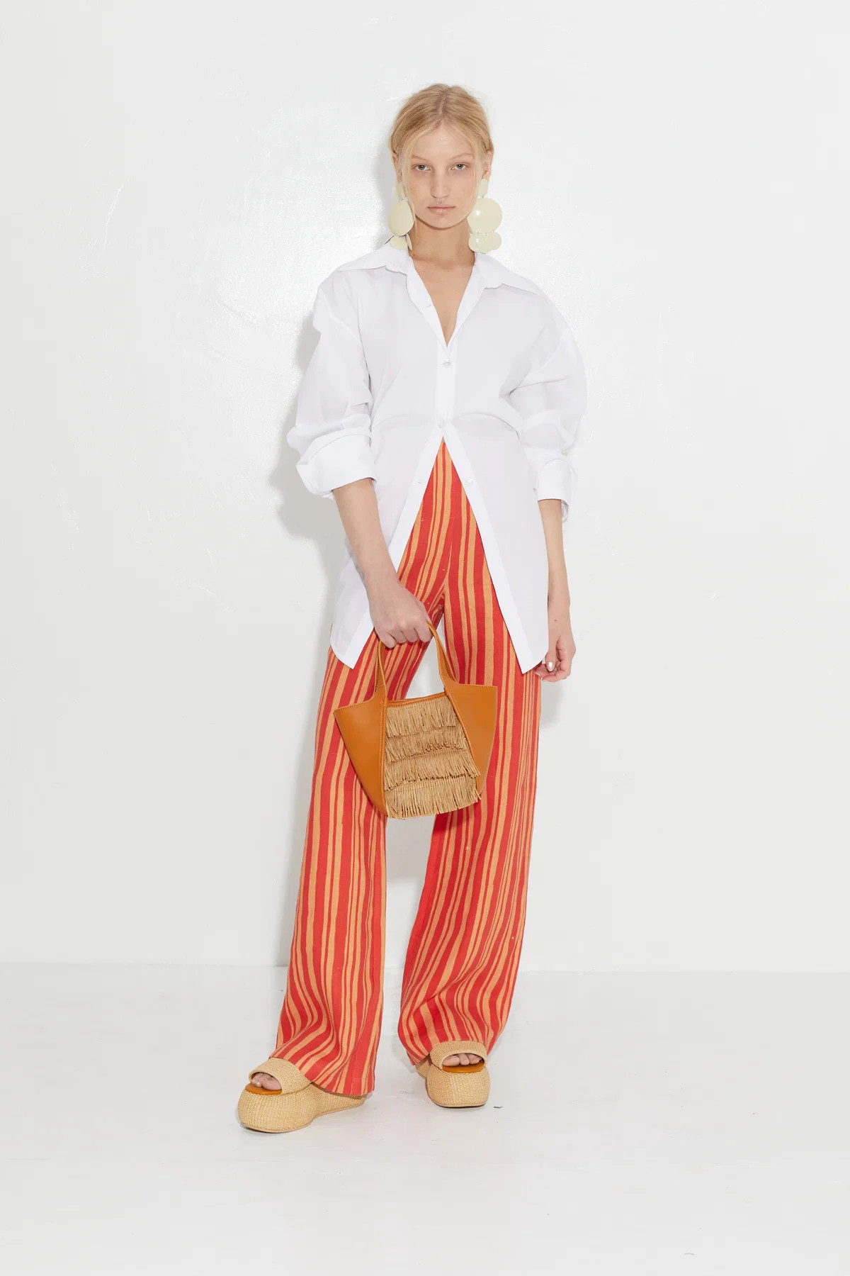 Pia
           Linen Pant in Retro Red Orange Stripe | Simon Miller