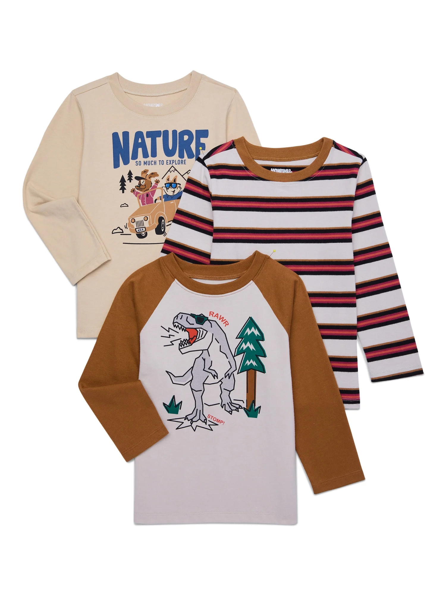 Garanimals Toddler Boys Long Sleeve Graphic Tee, 3-Pack, Sizes 18M-5T - Walmart.com | Walmart (US)