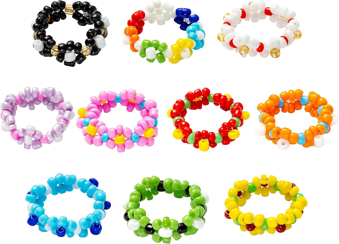 PANTIDE 10 Pcs Daisy Flower Bead Rings Set, Cute Handmade Flower Beaded Rings, Fashion Vsco Boho ... | Amazon (US)