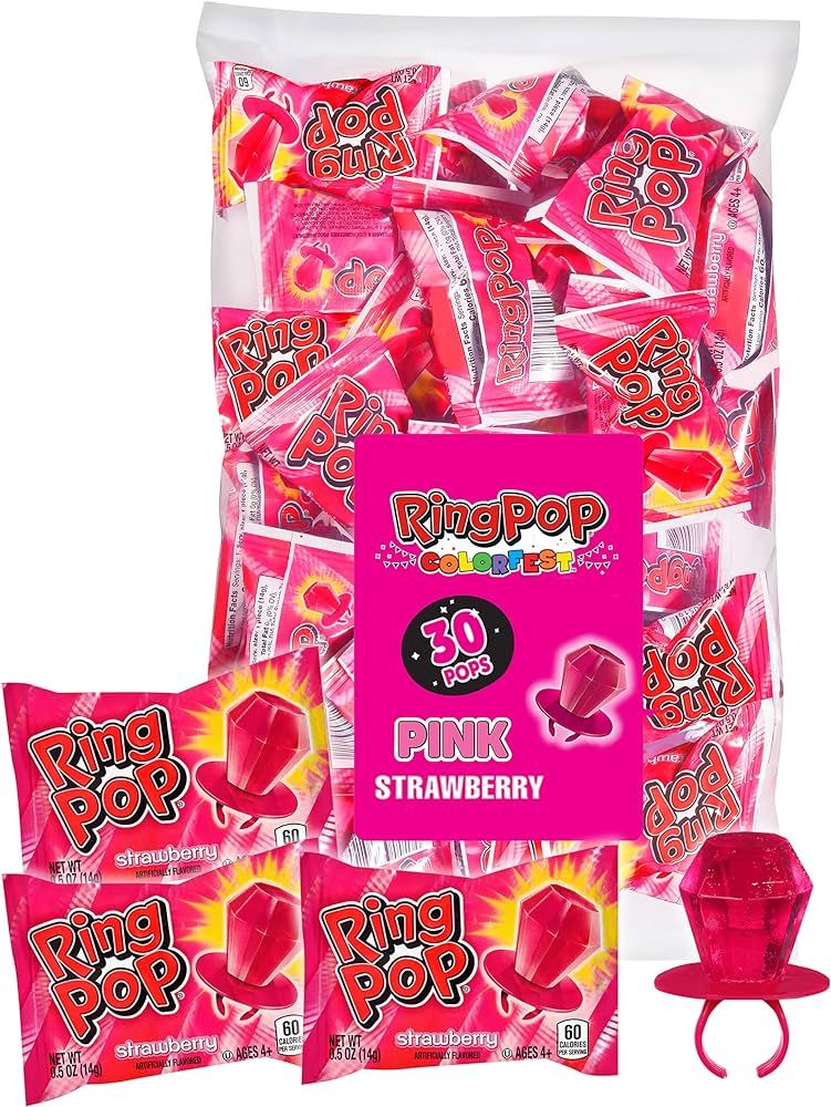 Ring Pop Individually Wrapped Halloween Pink Strawberry Party Pack – 30 Count Strawberry Flavor... | Amazon (US)