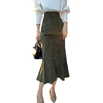 utcoco Womens 2025 Fall Faux Suede Skirt High Waist Fishtail Skirt Casual Long Leather Skirt | Amazon (US)