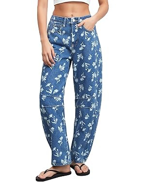 Kedera Women Casual Printed Barrel Jeans Wide Leg Denim Jeans 2025 Summer Trendy Baggy Pants Boyf... | Amazon (US)
