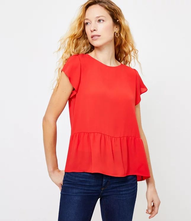 Tulip Sleeve Peplum Top | LOFT